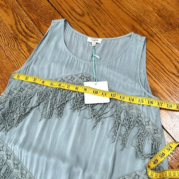 Umgee Shake it Off style green sleeveless dress. Fringe front. Size Small. NWT - Picture 8 of 12